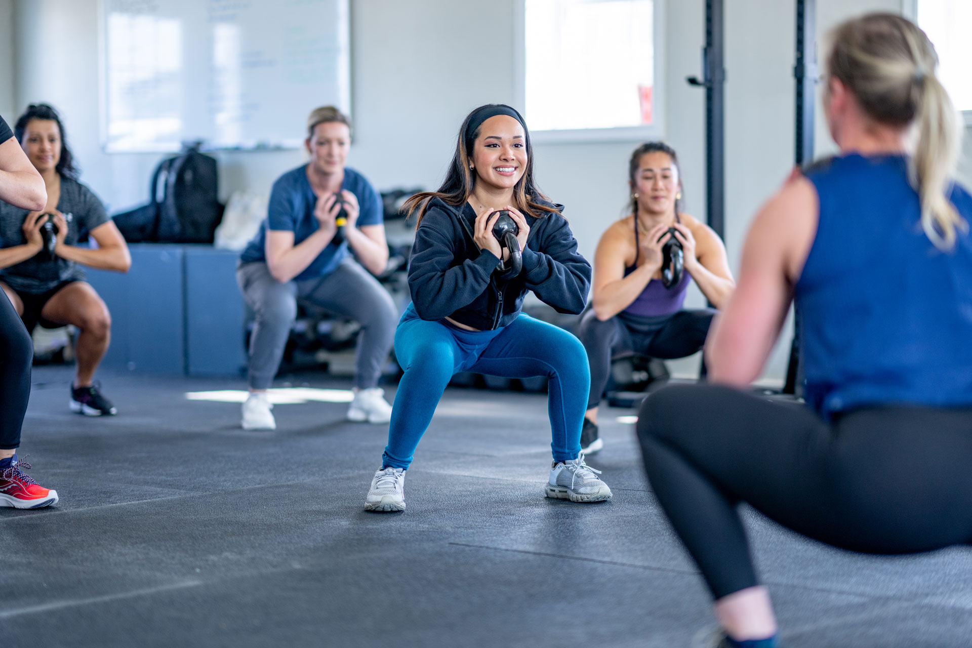 Working out at a gym class